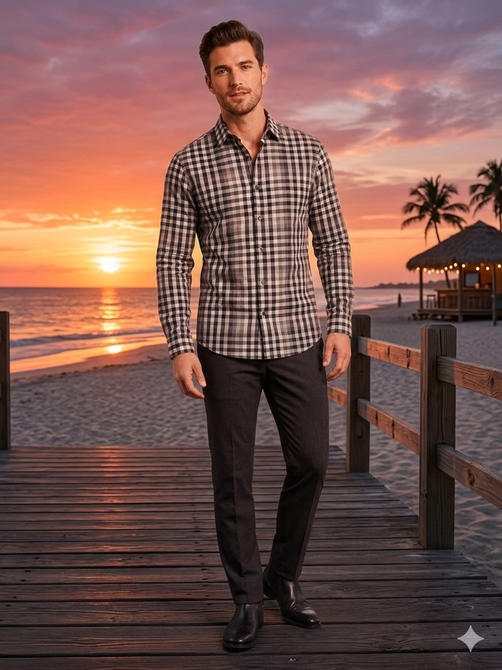 Express Men's Black and White Plaid Button-Down Shirt